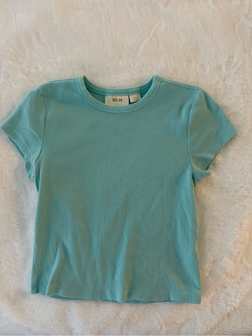 Anthropology Maeve Ribbed Short Sleeve Tee in Aqua